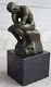 Bronze Signed Sculpture Chair Male French Rodin The Thinker On Marble Base
