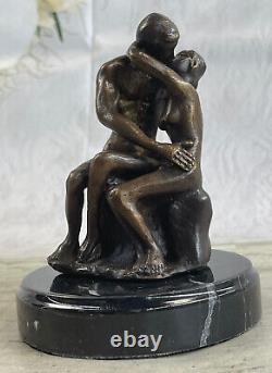 Bronze Signed Sculpture French Rodin The Bisou Classic Statue On Marble