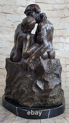 Bronze Signed Sculpture French Rodin The Bisou Classic Statue On Marble