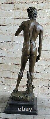 Bronze Signed Statue Chair David Mythology Sculpture On Base Marble