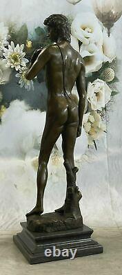 Bronze Signed Statue Chair David Mythology Sculpture On Base Marble