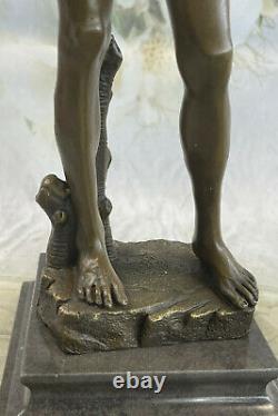 Bronze Signed Statue Chair David Mythology Sculpture On Marble Base