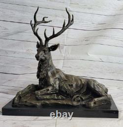 Bronze Stag on Marble Base Statue Signed Milo Estate Art Deco Figurine