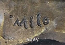 Bronze Stag on Marble Base Statue Signed Milo Estate Art Deco Figurine