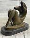 Bronze Statue Abstract Modern Female Sculpture On Marble Base Signed.