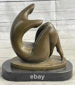 Bronze Statue Abstract Modern Female Sculpture on Marble Base Signed.