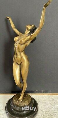 Bronze Statue Of Raymondo Bronze Nude Elegant Signed On Base In Marble