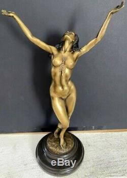 Bronze Statue Of Raymondo Bronze Nude Elegant Signed On Base In Marble