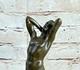 Bronze Statue Signed Art Deco Nude Sculpture Figurine On Marble Base