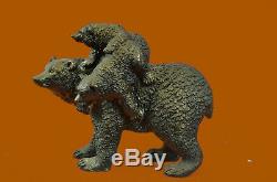 Bronze Statue Signed Original Black Bear Cub Mother West Marble Art
