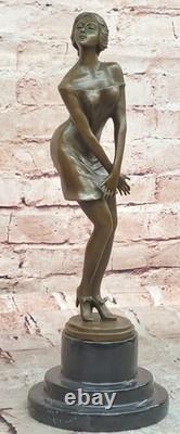 Bronze Statue Signed by Preiss, Bedtime Girl on a Marble Base