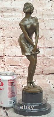 Bronze Statue Signed by Preiss, Bedtime Girl on a Marble Base