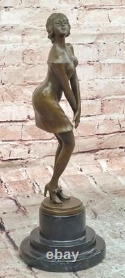 Bronze Statue Signed by Preiss, Bedtime Girl on a Marble Base