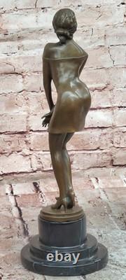 Bronze Statue Signed by Preiss, Bedtime Girl on a Marble Base
