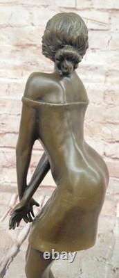 Bronze Statue Signed by Preiss, Bedtime Girl on a Marble Base