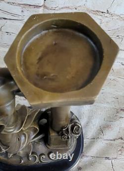 Bronze Statue of Female Bust with Flower Hat on Marble Base Lady Woman 16 Signed