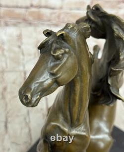 Bronze Statue of Two Wild Horses Signed on Marble Base