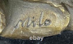 Bronze Statue of Two Wild Horses Signed on Marble Base