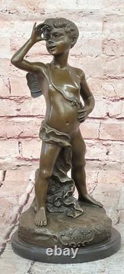 Bronze Statue of a Boy Sticking Out His Tongue, Signed Alphonse Colle, on a Marble Base