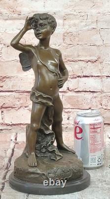Bronze Statue of a Boy Sticking Out His Tongue, Signed Alphonse Colle, on a Marble Base