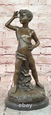 Bronze Statue of a Boy Sticking Out His Tongue, Signed Alphonse Colle, on a Marble Base