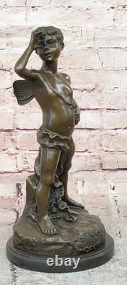 Bronze Statue of a Boy Sticking Out His Tongue, Signed Alphonse Colle, on a Marble Base