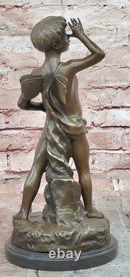 Bronze Statue of a Boy Sticking Out His Tongue, Signed Alphonse Colle, on a Marble Base