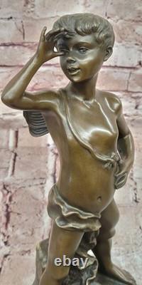 Bronze Statue of a Boy Sticking Out His Tongue, Signed Alphonse Colle, on a Marble Base