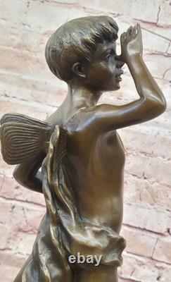 Bronze Statue of a Boy Sticking Out His Tongue, Signed Alphonse Colle, on a Marble Base