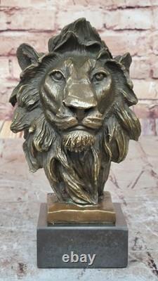 Bronze Statue of the Royal Lion Signed with Marble Base Figurine Gift