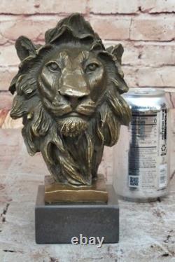 Bronze Statue of the Royal Lion Signed with Marble Base Figurine Gift