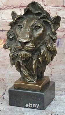 Bronze Statue of the Royal Lion Signed with Marble Base Figurine Gift