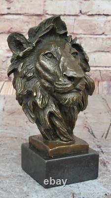 Bronze Statue of the Royal Lion Signed with Marble Base Figurine Gift