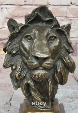 Bronze Statue of the Royal Lion Signed with Marble Base Figurine Gift