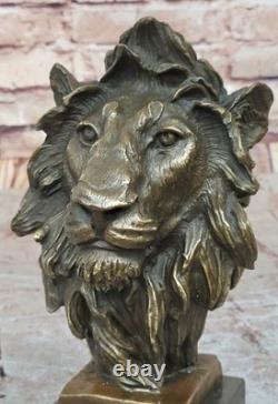 Bronze Statue of the Royal Lion Signed with Marble Base Figurine Gift