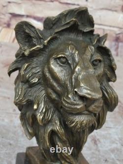 Bronze Statue of the Royal Lion Signed with Marble Base Figurine Gift