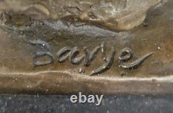 Bronze Statue of the Royal Lion Signed with Marble Base Figurine Gift