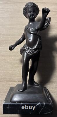Bronze Statue on Marble Base, Signed Little Boy