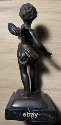 Bronze Statue on Marble Base, Signed Little Boy