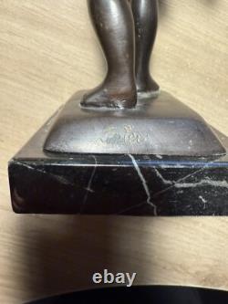Bronze Statue on Marble Base, Signed Little Boy