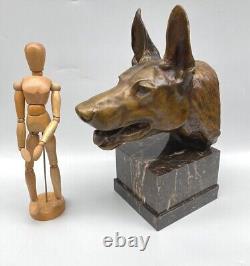 Bronze Subject: German Shepherd Dog Head on Marble Base, 1930 E705