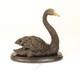 Bronze Swan Statue On A Black Marble Base Signed