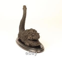 Bronze Swan Statue on a Black Marble Base Signed