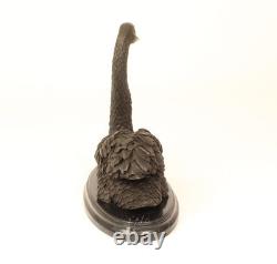 Bronze Swan Statue on a Black Marble Base Signed