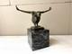 Bronze Swimmer Sculpture On A Black Marble Base After Milo