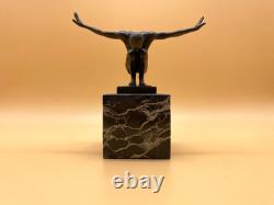 Bronze Swimmer Sculpture on a Black Marble Base after Milo