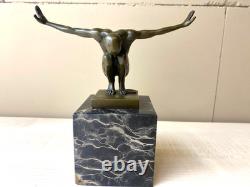 Bronze Swimmer Sculpture on a Black Marble Base after Milo