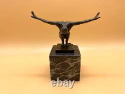 Bronze Swimmer Sculpture on a Black Marble Base after Milo