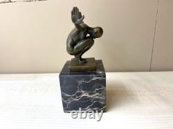 Bronze Swimmer Sculpture on a Black Marble Base after Milo