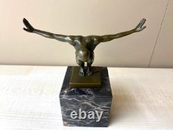 Bronze Swimmer Sculpture on a Black Marble Base after Milo